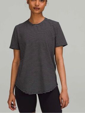 lululemon athletica Black and White Striped Short Sleeve Crew